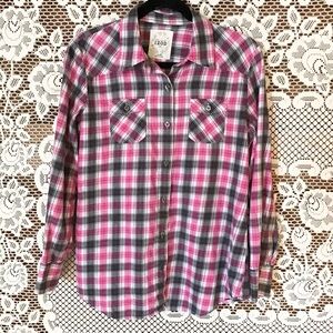 Izod Pink and Grey Plaid Shirt